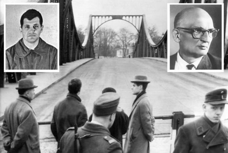 The Glienicke Bridge across the Havel River between East Germany and Western Allied-occupied West Berlin. Inset: Gary Powers, left, and Rudolf Abel. (Bridge photo Deutsche Presse-Agentur)